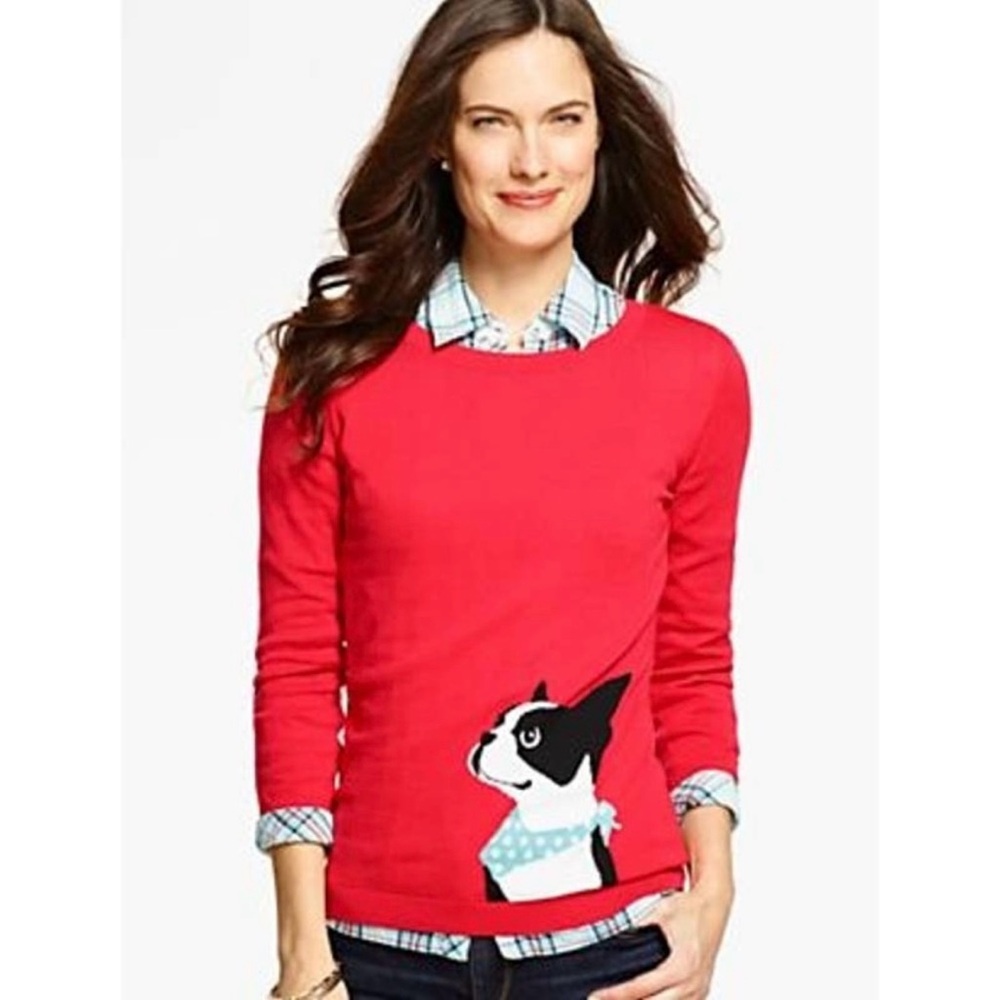 Talbots Tomato Red Dog Bandana Sweater MP Medium Petite PM